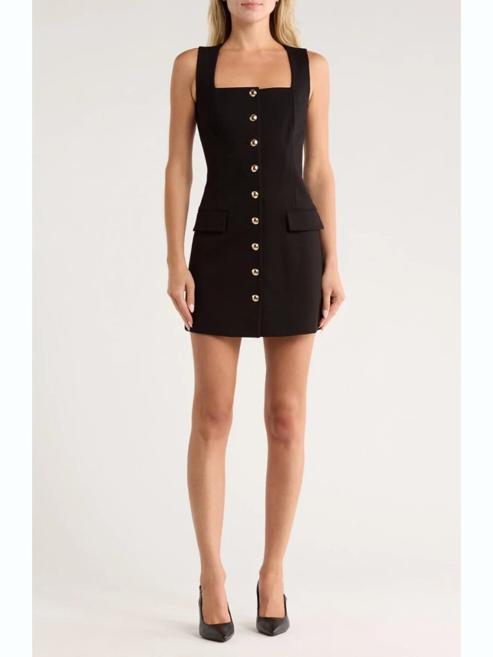 New RAG & BONE Mona Ponte Sheath Black Square-Neck Button Mini Dress Size 4